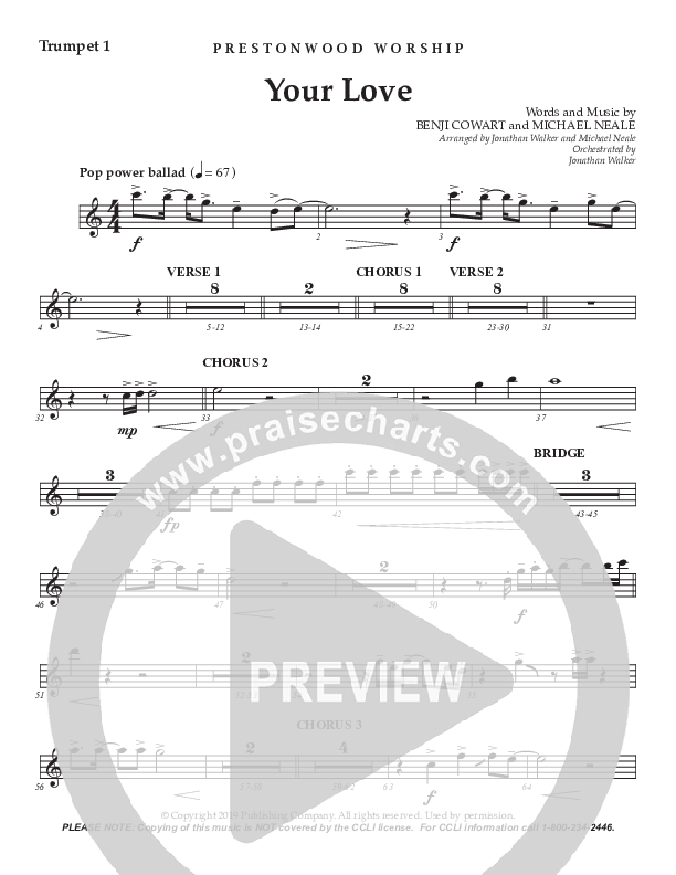 Your Love (Choral Anthem SATB) Trumpet 1 (Prestonwood Worship / Prestonwood Choir / Arr. Jonathan Walker / Orch. Michael Neale)