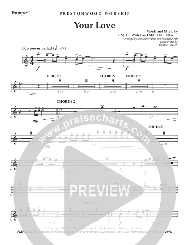 Your Love (Choral Anthem SATB) Trumpet 1 (Prestonwood Worship / Prestonwood Choir / Arr. Jonathan Walker / Orch. Michael Neale)