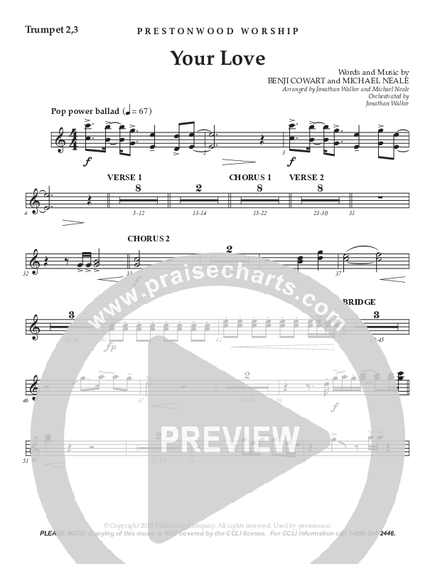 Your Love (Choral Anthem SATB) Trumpet 2/3 (Prestonwood Choir / Prestonwood Worship / Arr. Jonathan Walker / Orch. Michael Neale)