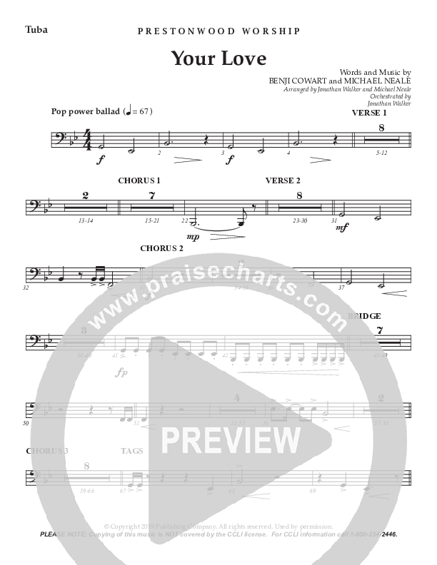 Your Love (Choral Anthem SATB) Tuba (Prestonwood Worship / Prestonwood Choir / Arr. Jonathan Walker / Orch. Michael Neale)