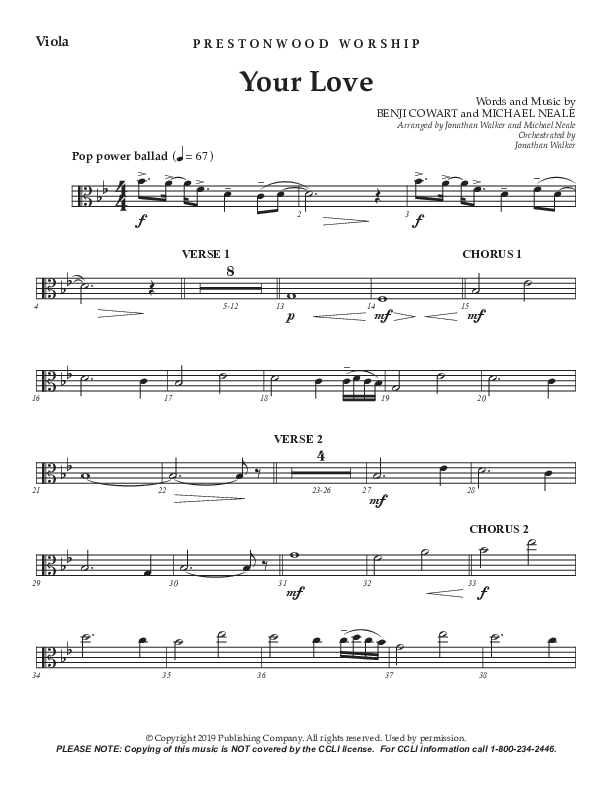 Your Love (Choral Anthem SATB) Viola (Prestonwood Worship / Prestonwood Choir / Arr. Jonathan Walker / Orch. Michael Neale)