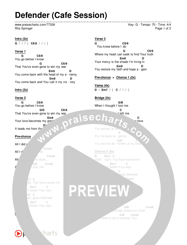 Defender (Cafe Session) Chords & Lyrics (Rita Springer)