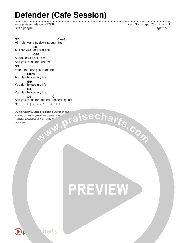 Defender (Cafe Session) Chords & Lyrics (Rita Springer)