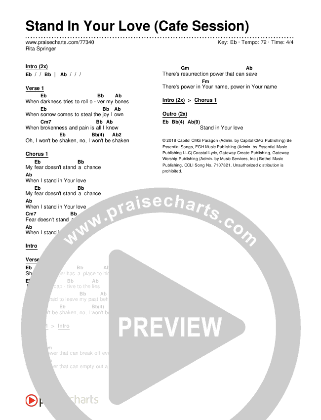 Stand In Your Love (Cafe Session) Chords & Lyrics (Rita Springer)