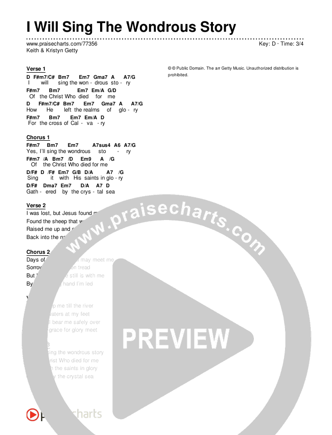 I Will Sing The Wondrous Story Chords & Lyrics (Keith & Kristyn Getty)