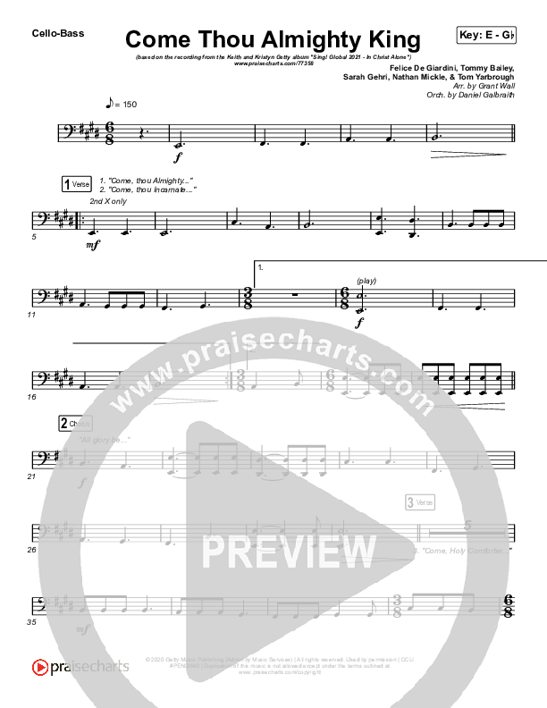 Come Thou Almighty King Cello/Bass (Keith & Kristyn Getty)