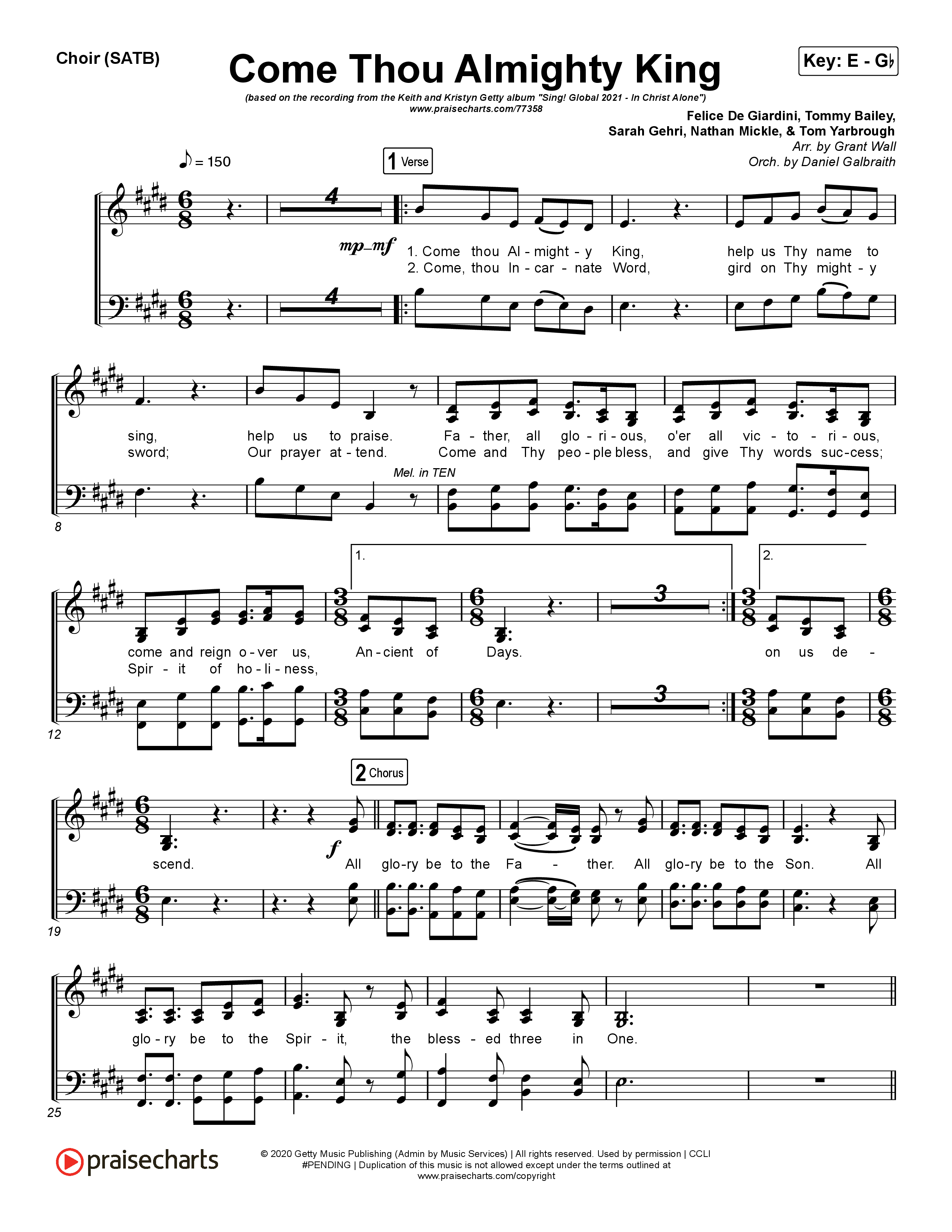 Come Thou Almighty King Choir Sheet (SATB) (Keith & Kristyn Getty)