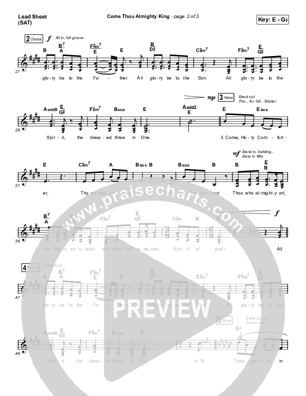 Come Thou Almighty King Lead Sheet (SAT) (Keith & Kristyn Getty)
