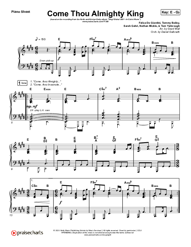 Come Thou Almighty King Piano Sheet (Keith & Kristyn Getty)