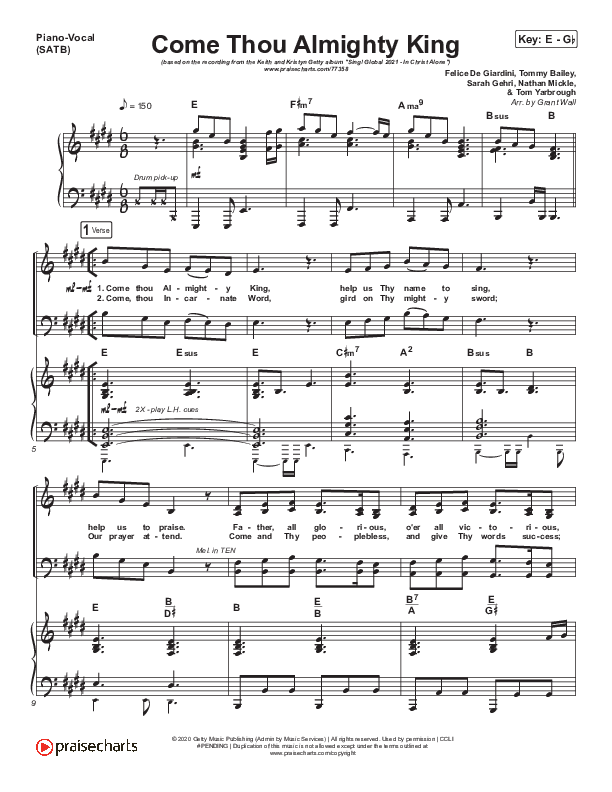 Come Thou Almighty King Piano/Vocal (SATB) (Keith & Kristyn Getty)