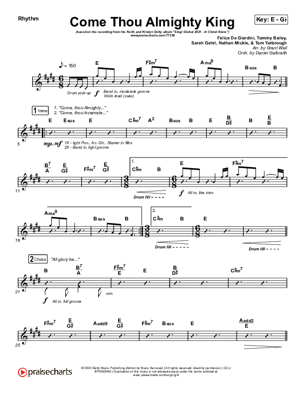 Come Thou Almighty King Rhythm Chart (Keith & Kristyn Getty)