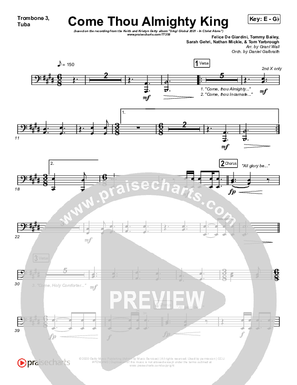Come Thou Almighty King Trombone 3/Tuba (Keith & Kristyn Getty)