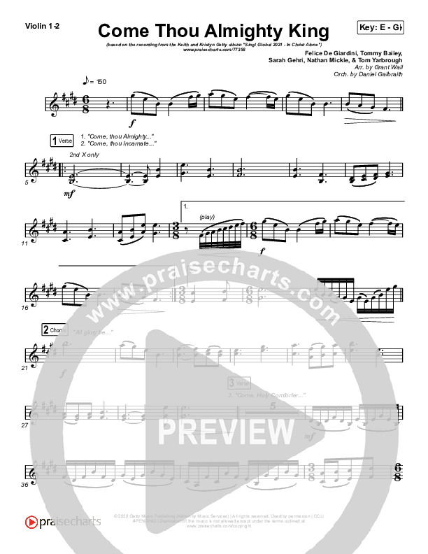 Come Thou Almighty King Violin 1/2 (Keith & Kristyn Getty)