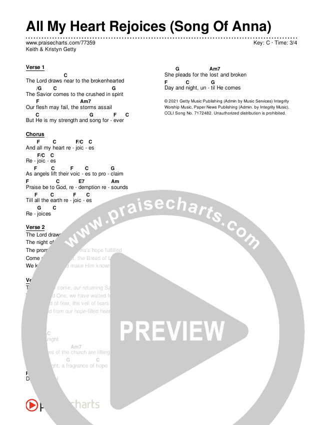 All My Heart Rejoices (Song Of Anna) Chords & Lyrics (Keith & Kristyn Getty)