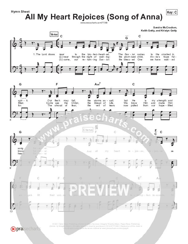 All My Heart Rejoices (Song Of Anna) Hymn Sheet (Keith & Kristyn Getty)