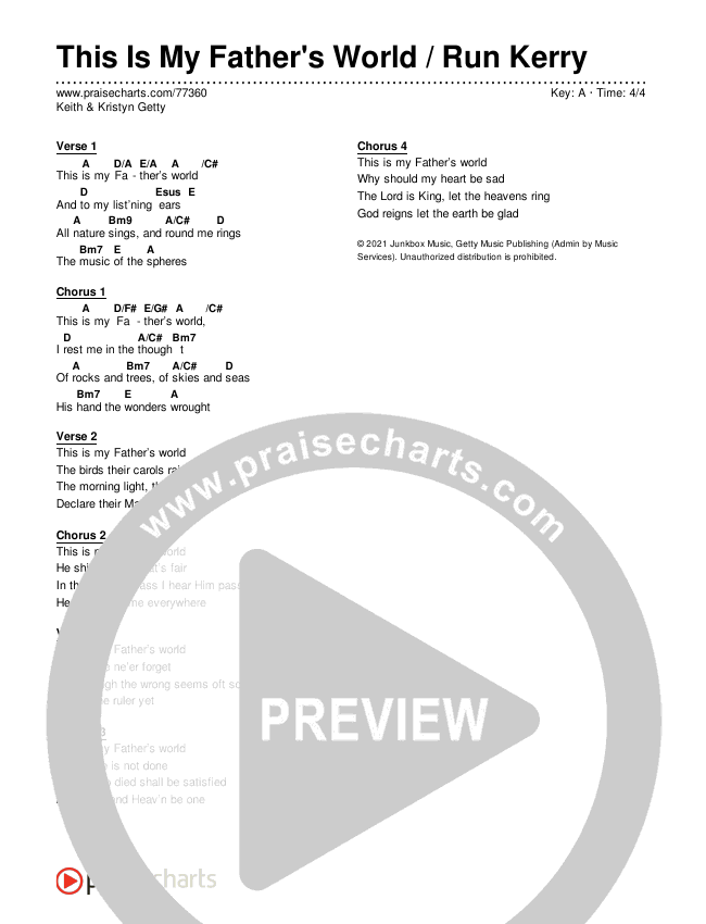 This Is My Father's World / Run Kerry Chords & Lyrics (Keith & Kristyn Getty)
