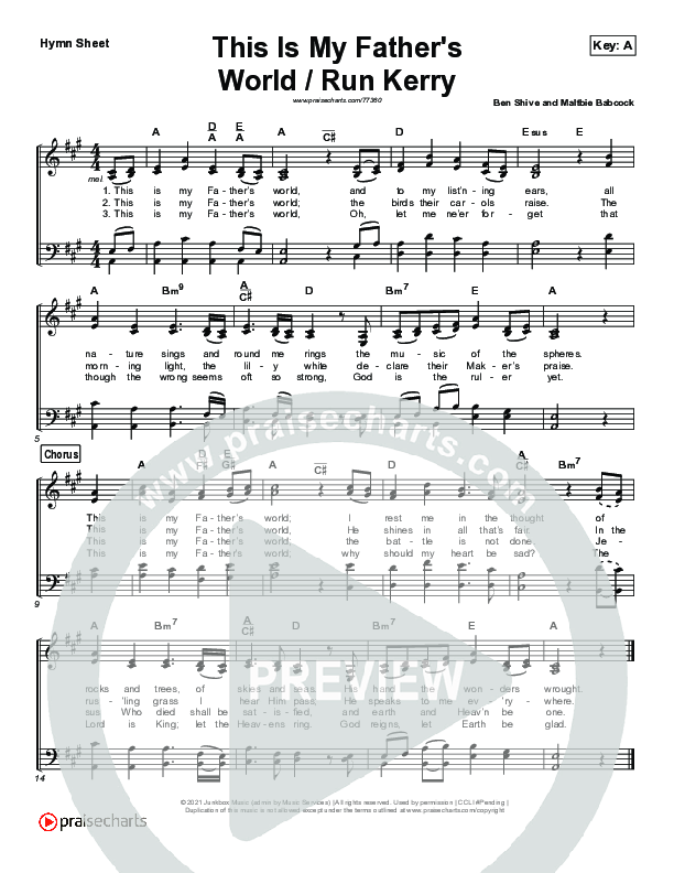 This Is My Father's World / Run Kerry Hymn Sheet (Keith & Kristyn Getty)
