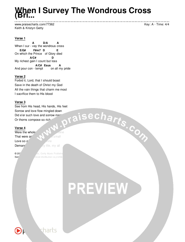 When I Survey The Wondrous Cross (British Melody) Chords & Lyrics (Keith & Kristyn Getty)
