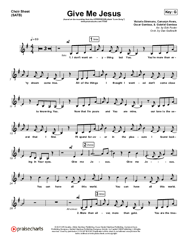 Give Me Jesus Choir Sheet (SATB) (UPPERROOM / Abbie Gamboa)