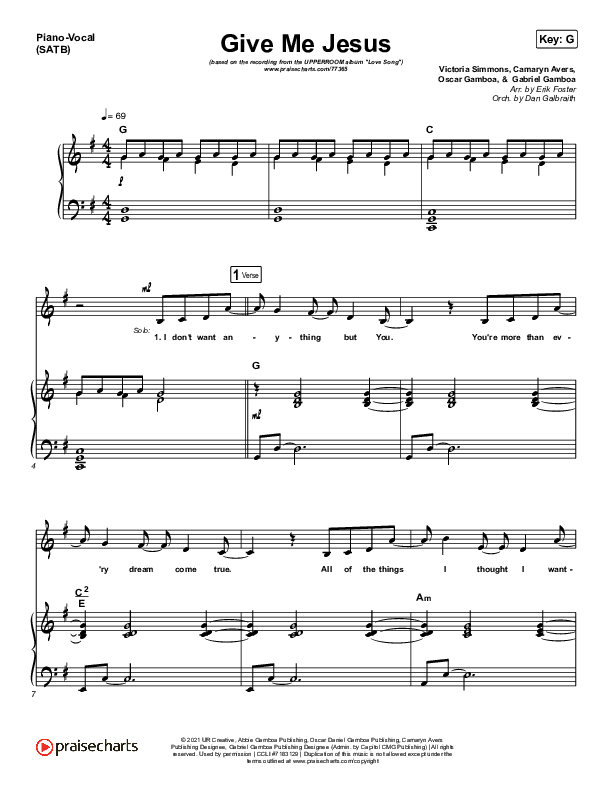Give Me Jesus Piano/Vocal (SATB) (UPPERROOM / Abbie Gamboa)