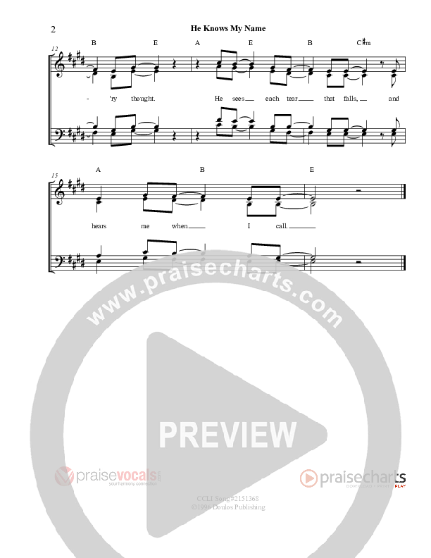 He Knows My Name Lead Sheet (PraiseVocals)