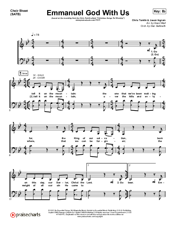 Emmanuel God With Us (Live) Choir Sheet (SATB) (Chris Tomlin)