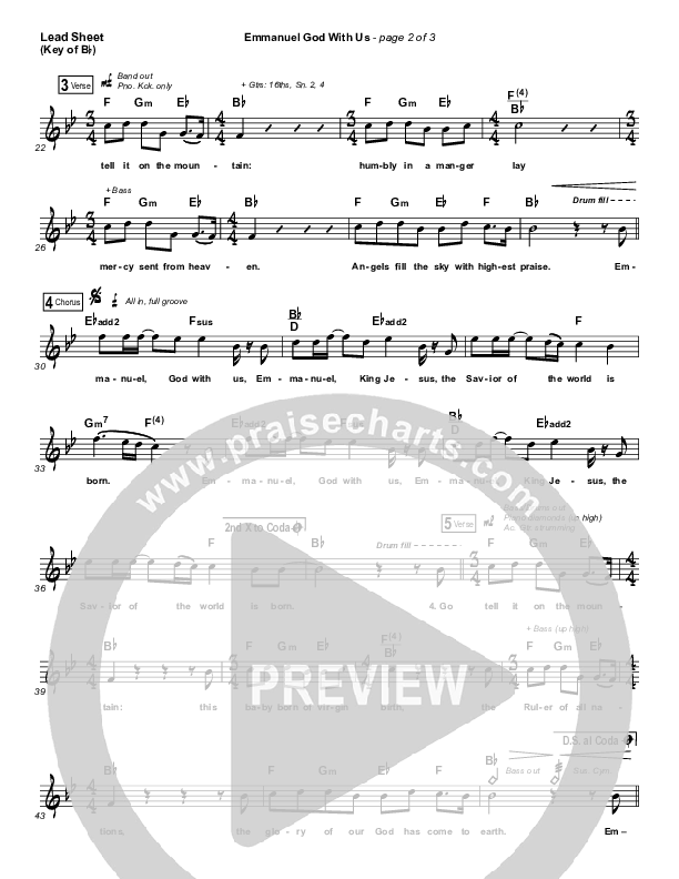 Emmanuel God With Us (Live) Lead Sheet (Melody) (Chris Tomlin)