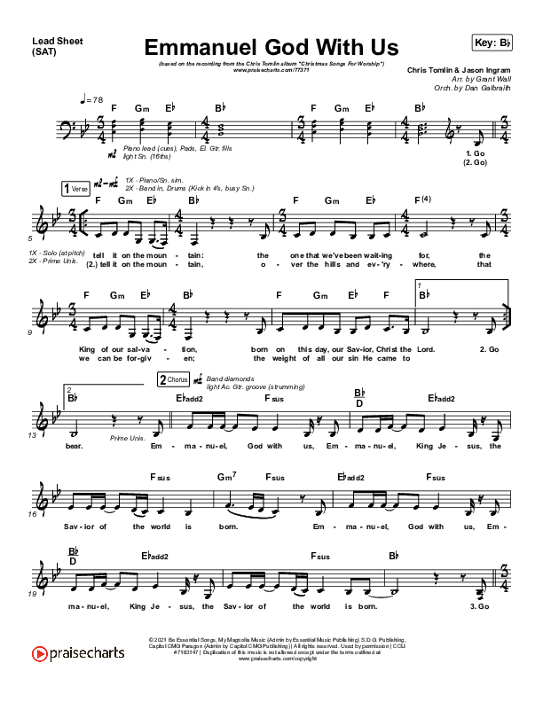 Emmanuel God With Us (Live) Lead Sheet (SAT) (Chris Tomlin)
