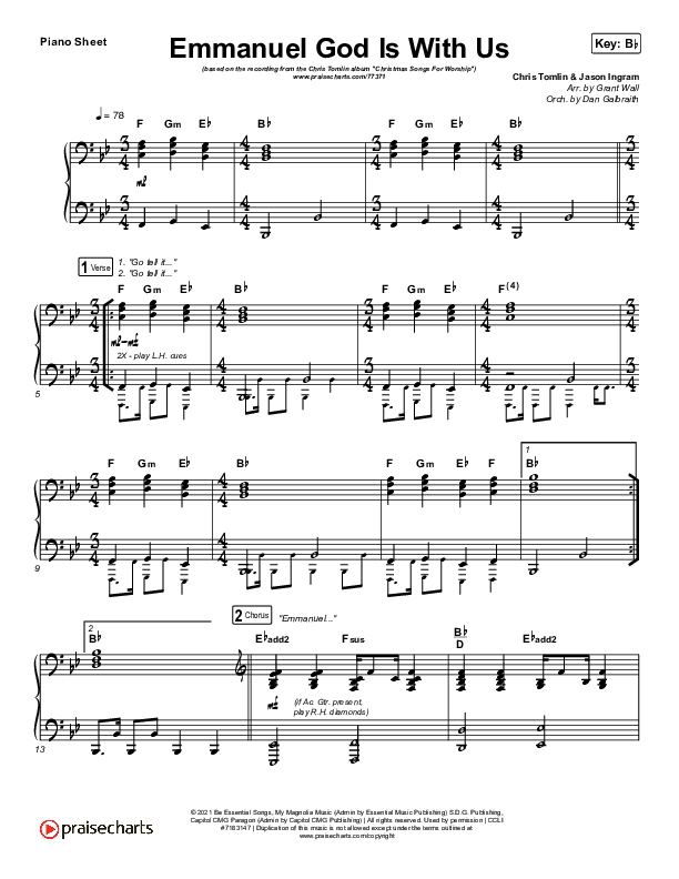 Emmanuel God With Us (Live) Piano Sheet (Chris Tomlin)