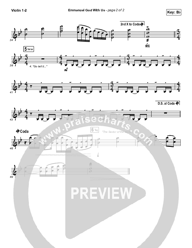 Emmanuel God With Us (Live) Violin 1/2 (Chris Tomlin)