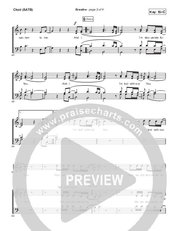 Breathe (Live) Choir Sheet (SATB) (Michael W. Smith)
