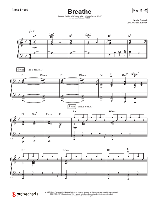 Breathe (Live) Piano Sheet (Michael W. Smith)