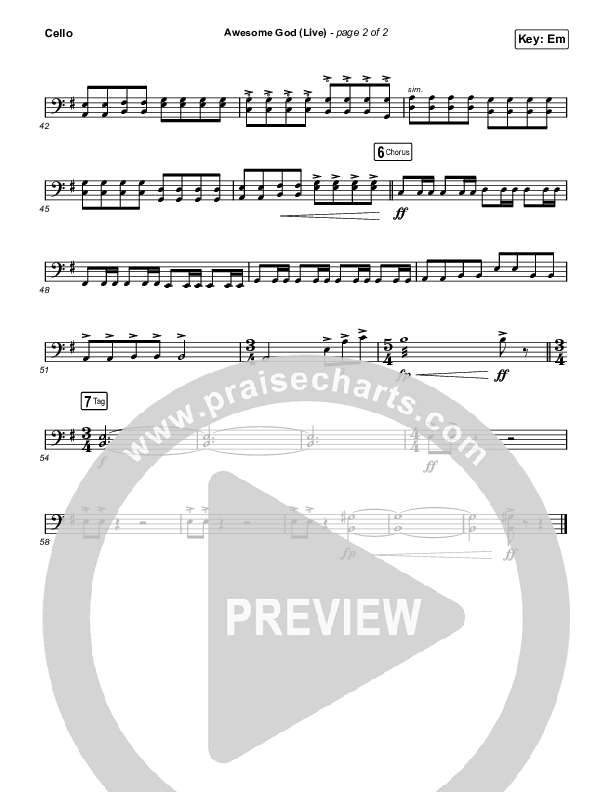 Awesome God (Live) Cello (Michael W. Smith)