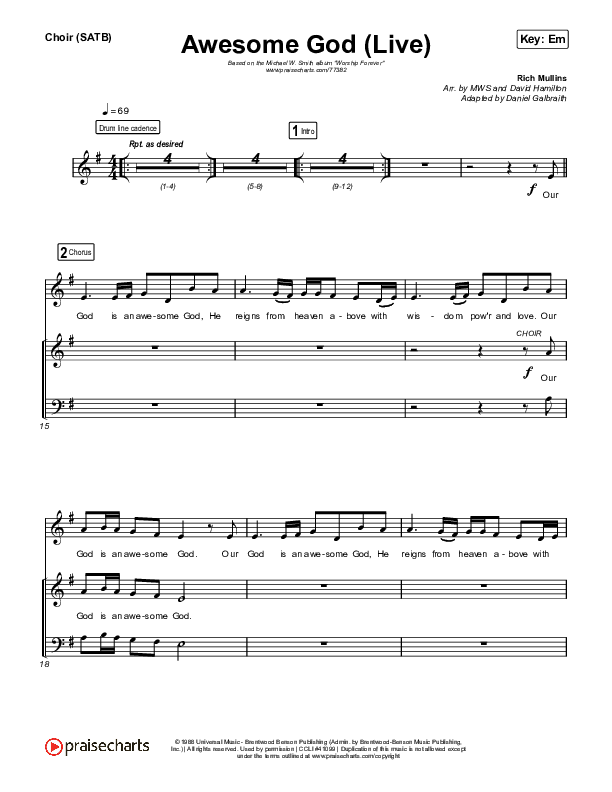 Awesome God (Live) Choir Sheet (SATB) (Michael W. Smith)