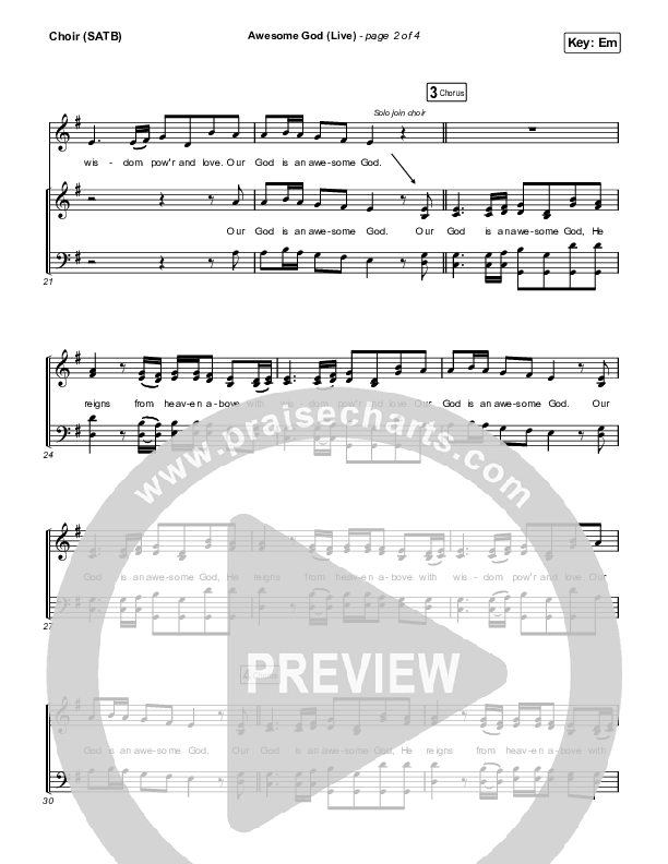 Awesome God (Live) Choir Sheet (SATB) (Michael W. Smith)