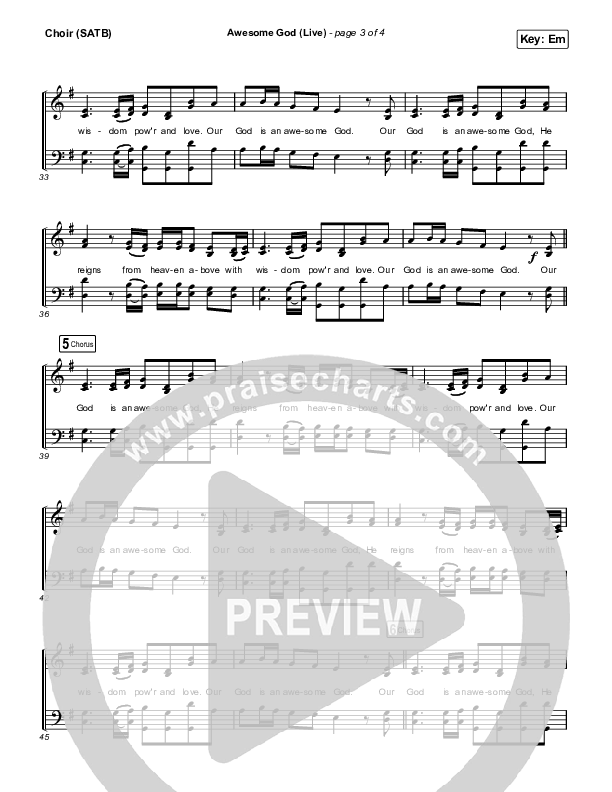 Awesome God (Live) Choir Sheet (SATB) (Michael W. Smith)