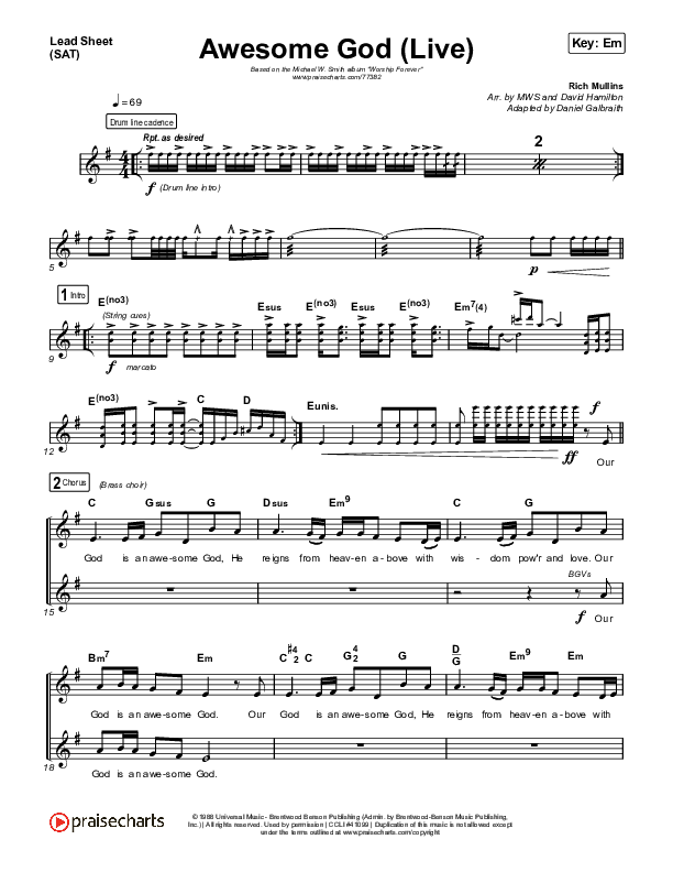 Awesome God (Live) Lead Sheet (SAT) (Michael W. Smith)