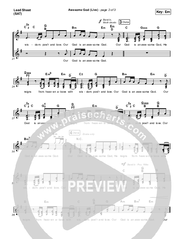 Awesome God (Live) Lead Sheet (SAT) (Michael W. Smith)