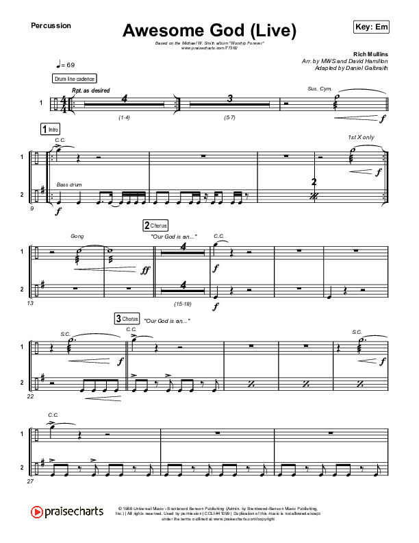 Awesome God (Live) Percussion (Michael W. Smith)