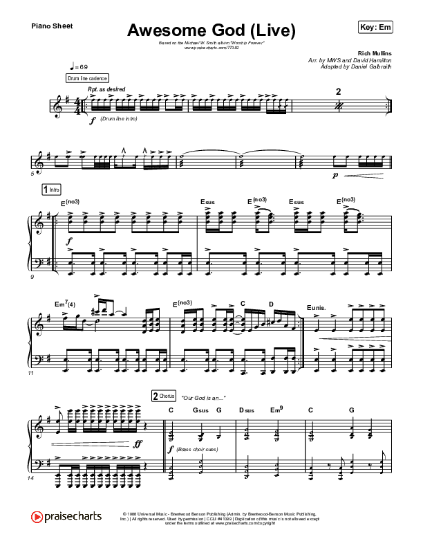 Awesome God (Live) Piano Sheet (Michael W. Smith)