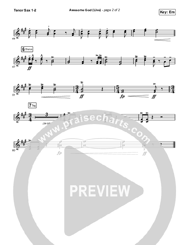 Awesome God (Live) Tenor Sax 1/2 (Michael W. Smith)