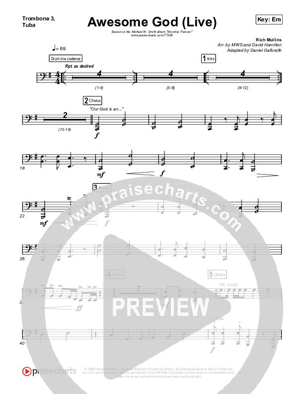 Awesome God (Live) Trombone 3/Tuba (Michael W. Smith)