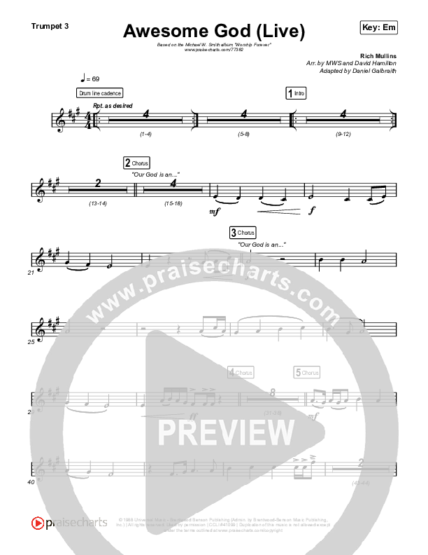 Awesome God (Live) Trumpet 3 (Michael W. Smith)