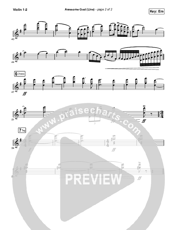 Awesome God (Live) Violin Sheet Music PDF (Michael W. Smith) PraiseCharts