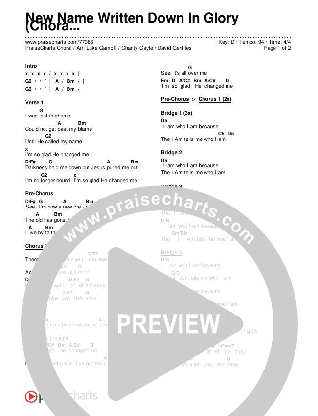 New Name Written Down In Glory (Choral Anthem SATB) Chords & Lyrics (Arr. Luke Gambill / Charity Gayle / David Gentiles)