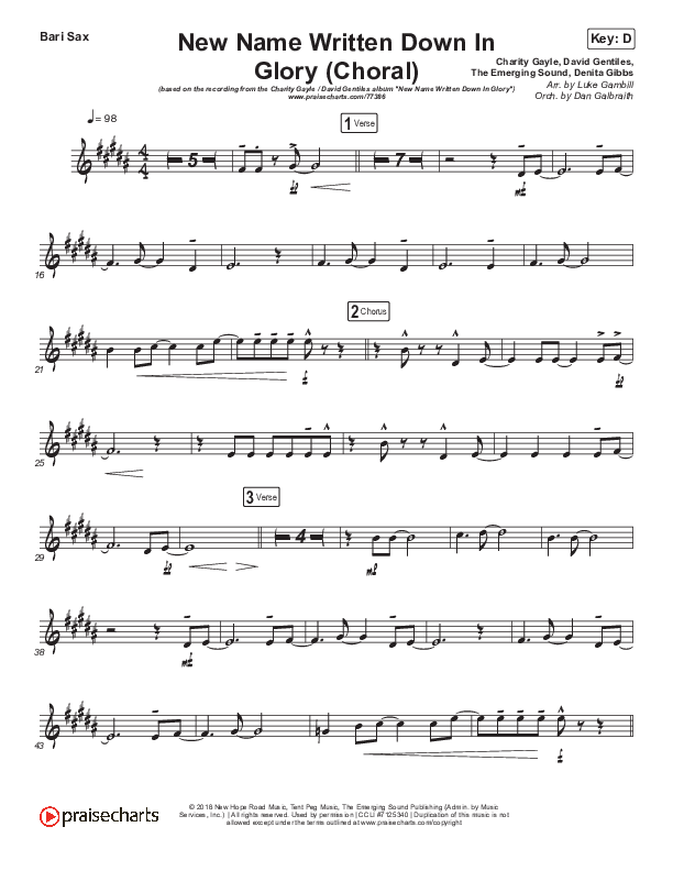 New Name Written Down In Glory (Choral Anthem SATB) Bari Sax (Arr. Luke Gambill / Charity Gayle / David Gentiles)