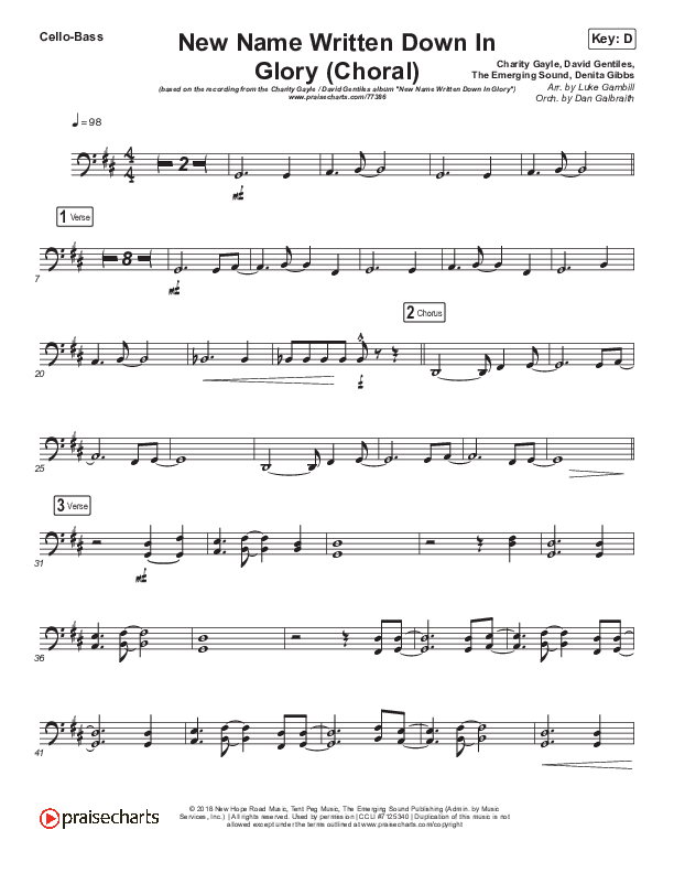 New Name Written Down In Glory (Choral Anthem SATB) Cello/Bass (Arr. Luke Gambill / Charity Gayle / David Gentiles)