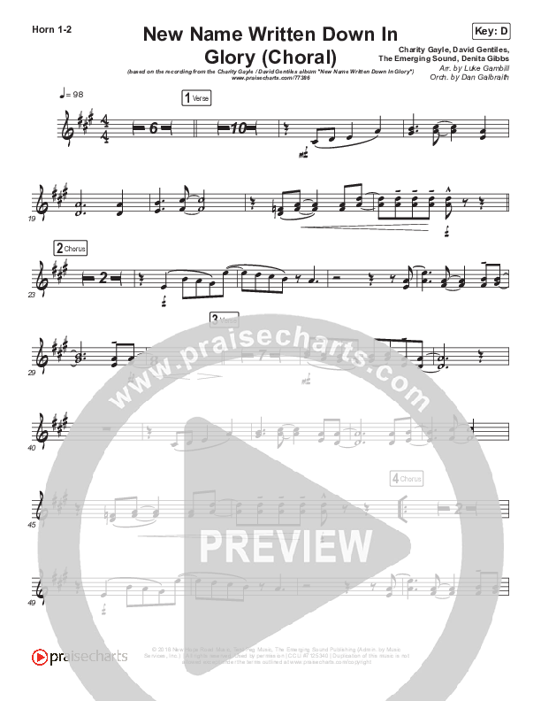 New Name Written Down In Glory (Choral Anthem SATB) French Horn 1/2 (Arr. Luke Gambill / Charity Gayle / David Gentiles)