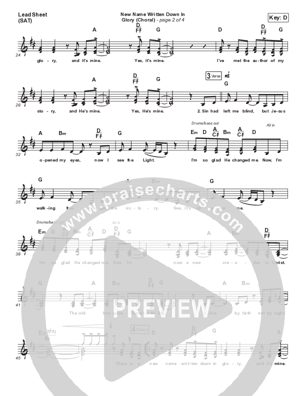 New Name Written Down In Glory (Choral Anthem SATB) Lead Sheet (SAT) (Arr. Luke Gambill / Charity Gayle / David Gentiles)
