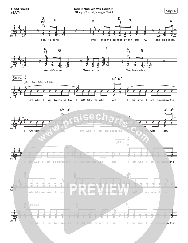 New Name Written Down In Glory (Choral Anthem SATB) Lead Sheet (SAT) (Arr. Luke Gambill / Charity Gayle / David Gentiles)